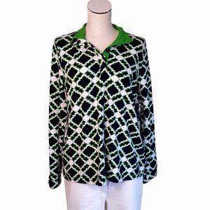 🆕 CROWN & IVY • Large • pullover top multi colored geometric navy blue